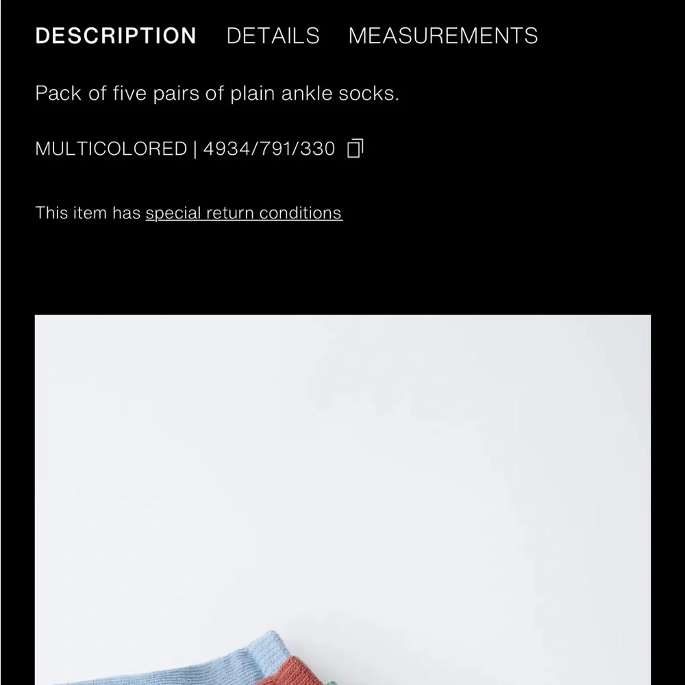 Zara kids, five pack of ankle socks, size 4-6